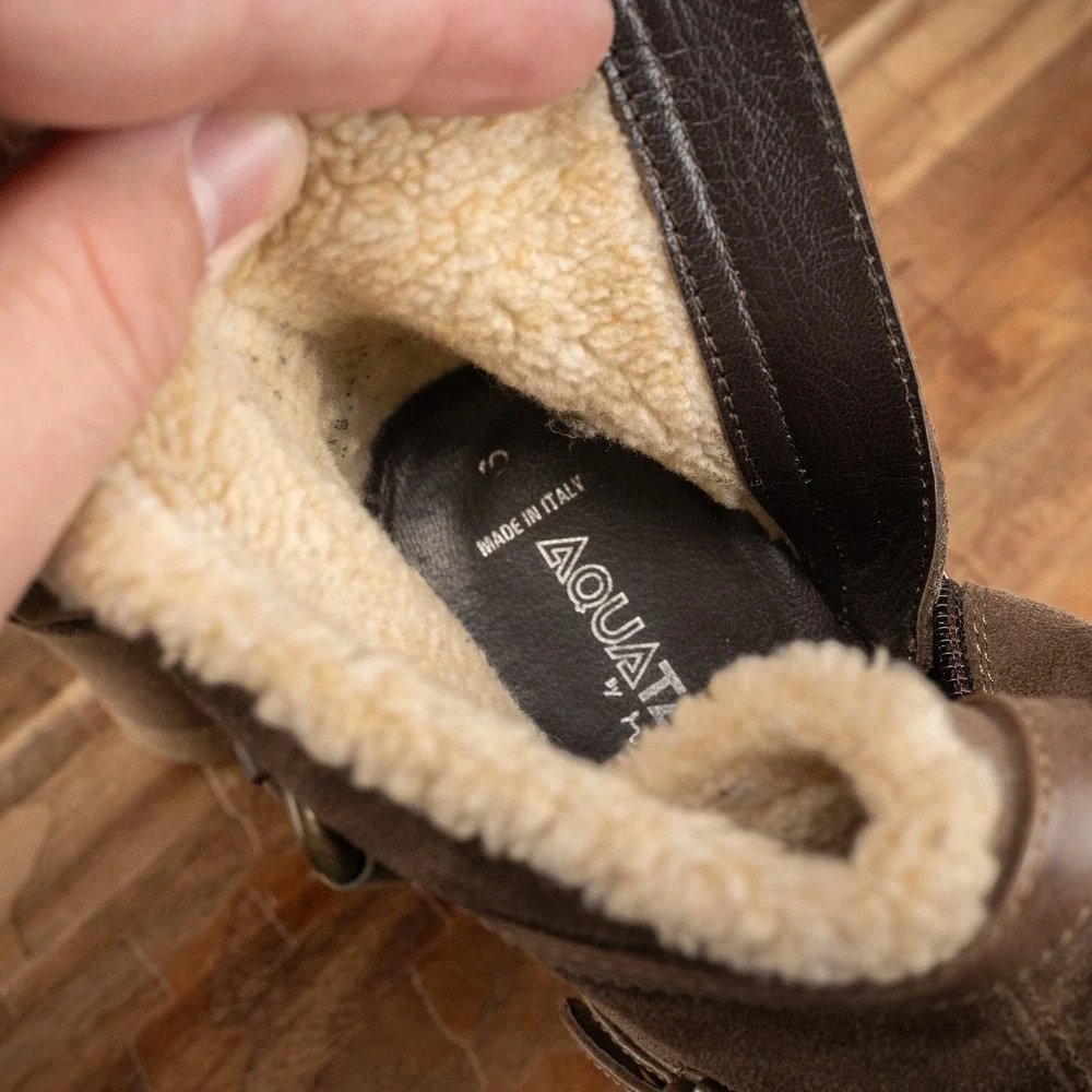 $398 RARE Aquatalia‎ US 9 Shearling Brown Suede Wedge Winter Ankle Boot